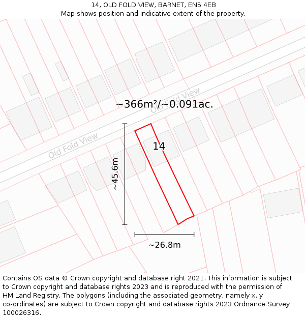 14, OLD FOLD VIEW, BARNET, EN5 4EB: Plot and title map