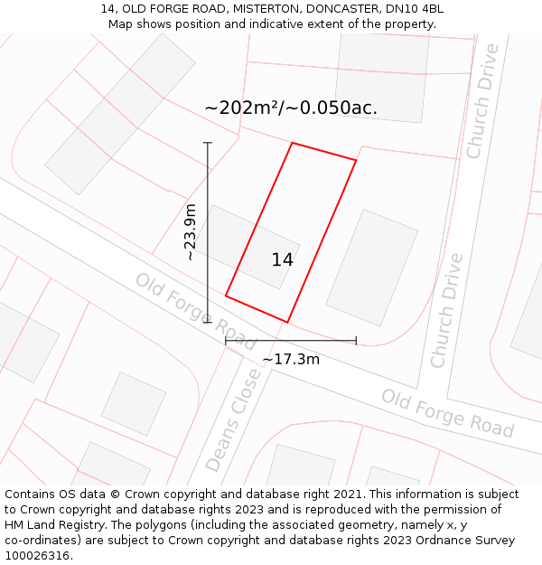 14, OLD FORGE ROAD, MISTERTON, DONCASTER, DN10 4BL: Plot and title map