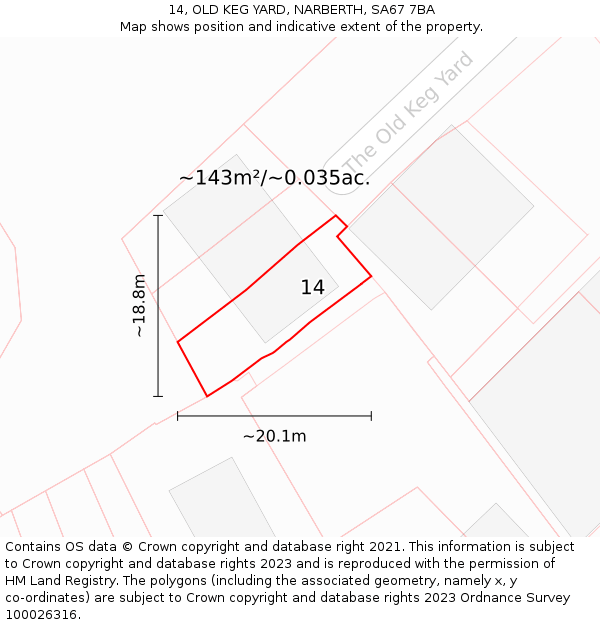 14, OLD KEG YARD, NARBERTH, SA67 7BA: Plot and title map