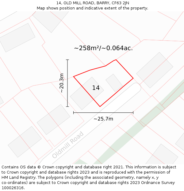 14, OLD MILL ROAD, BARRY, CF63 2JN: Plot and title map