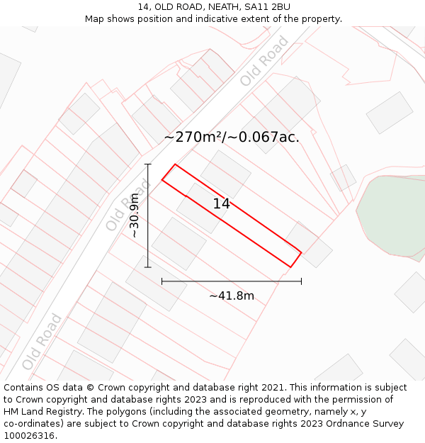 14, OLD ROAD, NEATH, SA11 2BU: Plot and title map