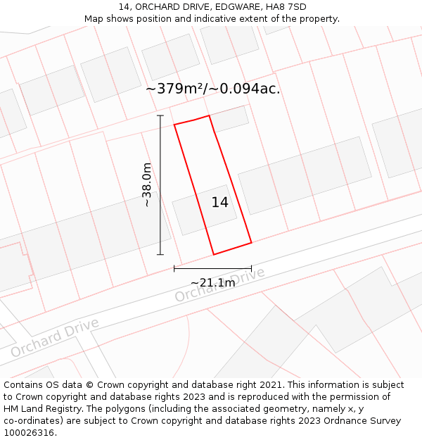 14, ORCHARD DRIVE, EDGWARE, HA8 7SD: Plot and title map