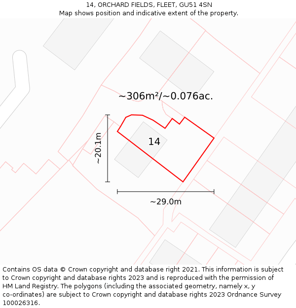 14, ORCHARD FIELDS, FLEET, GU51 4SN: Plot and title map