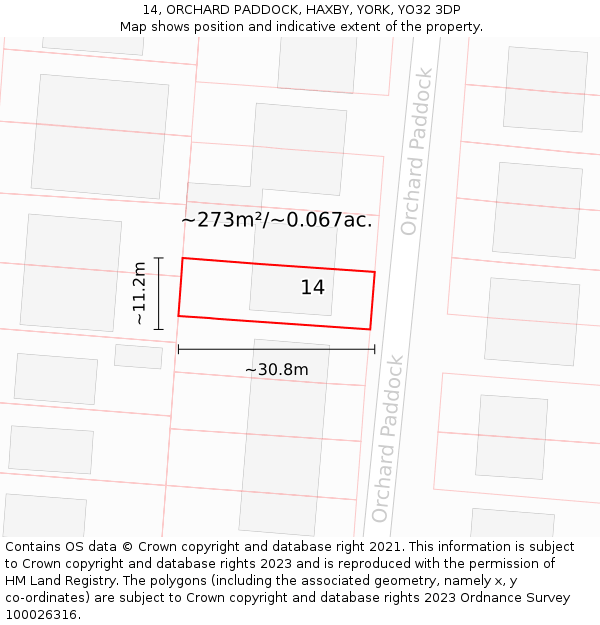 14, ORCHARD PADDOCK, HAXBY, YORK, YO32 3DP: Plot and title map