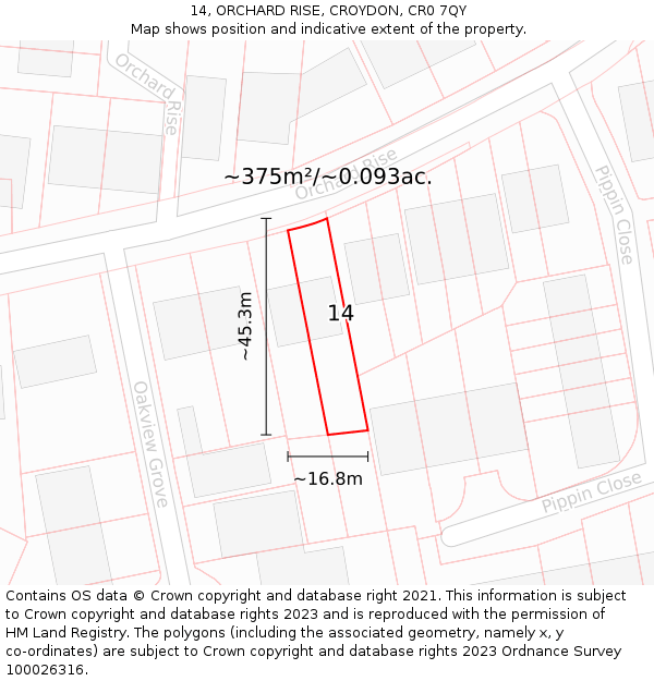 14, ORCHARD RISE, CROYDON, CR0 7QY: Plot and title map