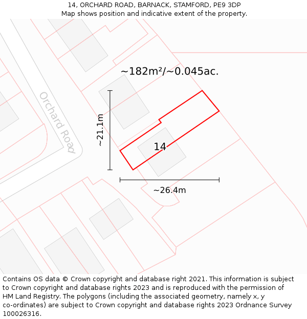 14, ORCHARD ROAD, BARNACK, STAMFORD, PE9 3DP: Plot and title map