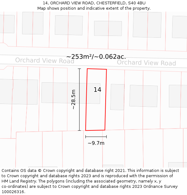 14, ORCHARD VIEW ROAD, CHESTERFIELD, S40 4BU: Plot and title map