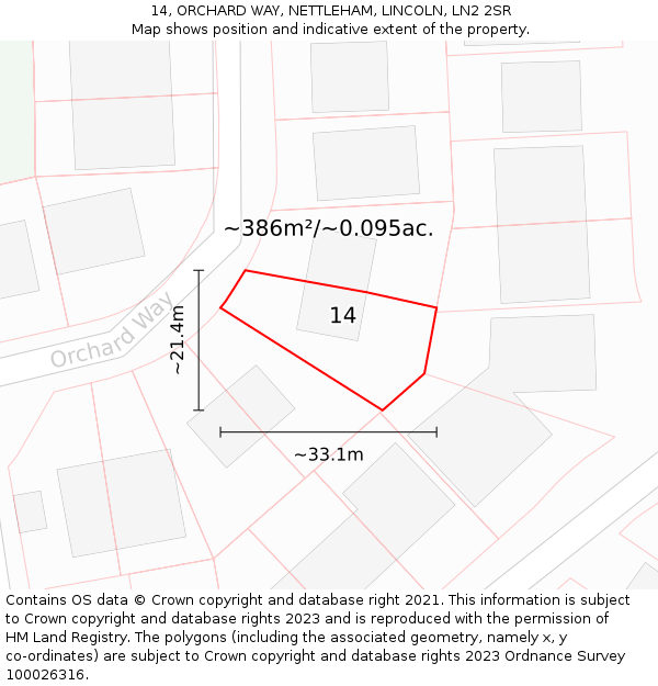 14, ORCHARD WAY, NETTLEHAM, LINCOLN, LN2 2SR: Plot and title map