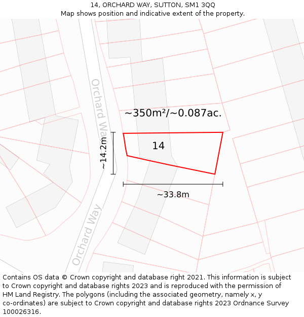 14, ORCHARD WAY, SUTTON, SM1 3QQ: Plot and title map