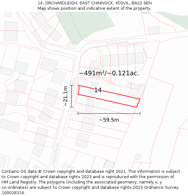 14, ORCHARDLEIGH, EAST CHINNOCK, YEOVIL, BA22 9EN: Plot and title map