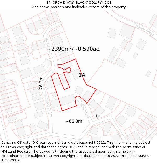 14, ORCHID WAY, BLACKPOOL, FY4 5QB: Plot and title map