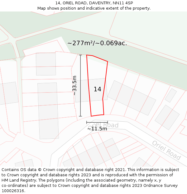 14, ORIEL ROAD, DAVENTRY, NN11 4SP: Plot and title map