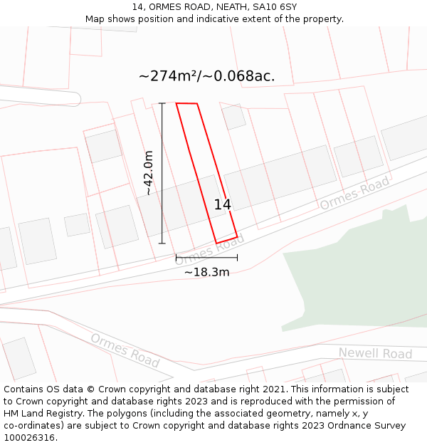 14, ORMES ROAD, NEATH, SA10 6SY: Plot and title map