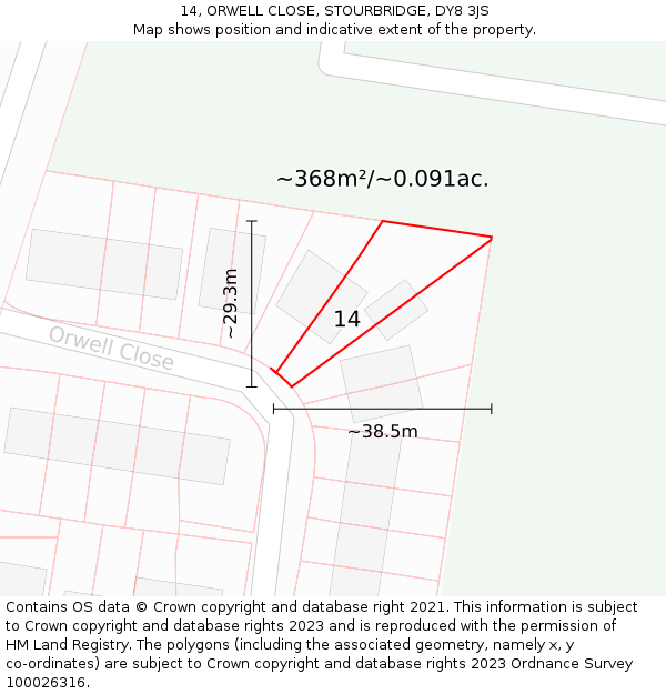 14, ORWELL CLOSE, STOURBRIDGE, DY8 3JS: Plot and title map