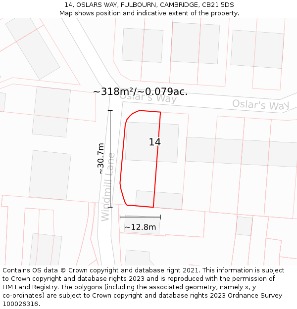 14, OSLARS WAY, FULBOURN, CAMBRIDGE, CB21 5DS: Plot and title map