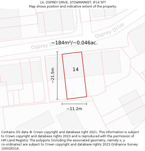 14, OSPREY DRIVE, STOWMARKET, IP14 5FT: Plot and title map