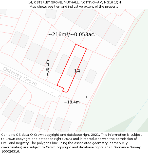 14, OSTERLEY GROVE, NUTHALL, NOTTINGHAM, NG16 1QN: Plot and title map