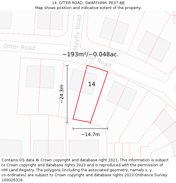 14, OTTER ROAD, SWAFFHAM, PE37 8JE: Plot and title map