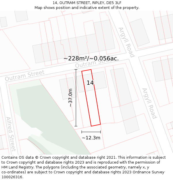14, OUTRAM STREET, RIPLEY, DE5 3LF: Plot and title map