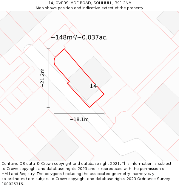 14, OVERSLADE ROAD, SOLIHULL, B91 3NA: Plot and title map
