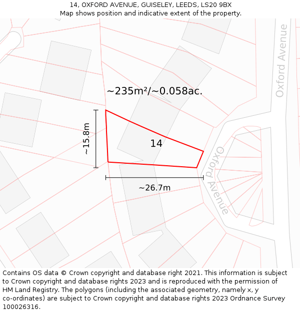 14, OXFORD AVENUE, GUISELEY, LEEDS, LS20 9BX: Plot and title map