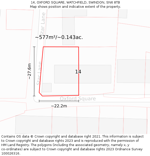 14, OXFORD SQUARE, WATCHFIELD, SWINDON, SN6 8TB: Plot and title map