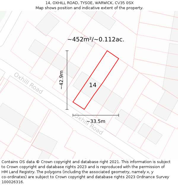 14, OXHILL ROAD, TYSOE, WARWICK, CV35 0SX: Plot and title map
