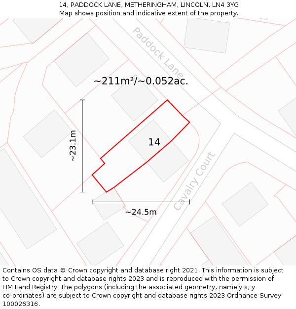 14, PADDOCK LANE, METHERINGHAM, LINCOLN, LN4 3YG: Plot and title map