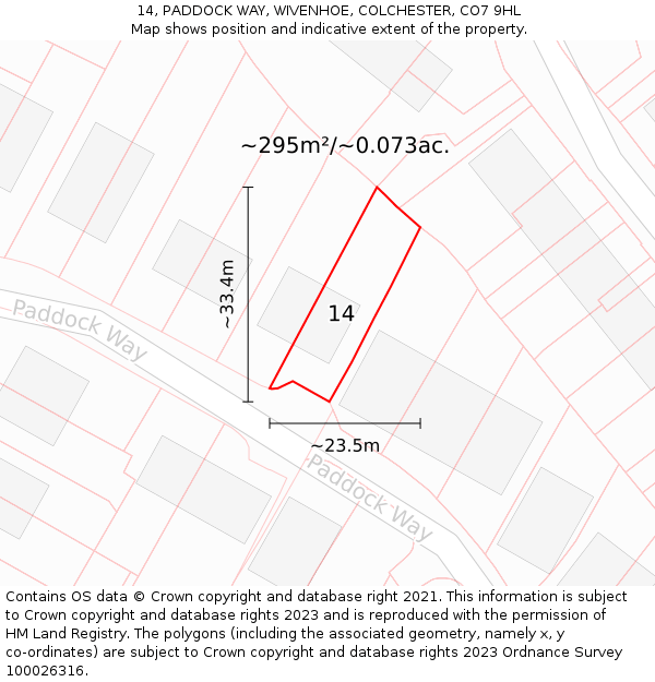 14, PADDOCK WAY, WIVENHOE, COLCHESTER, CO7 9HL: Plot and title map