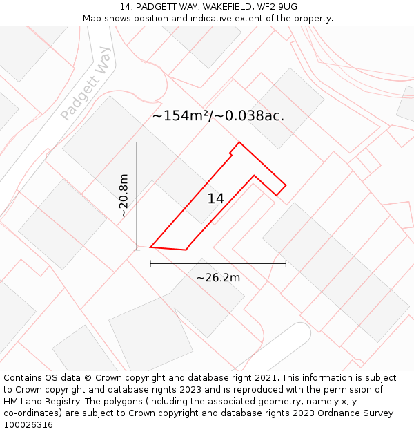 14, PADGETT WAY, WAKEFIELD, WF2 9UG: Plot and title map