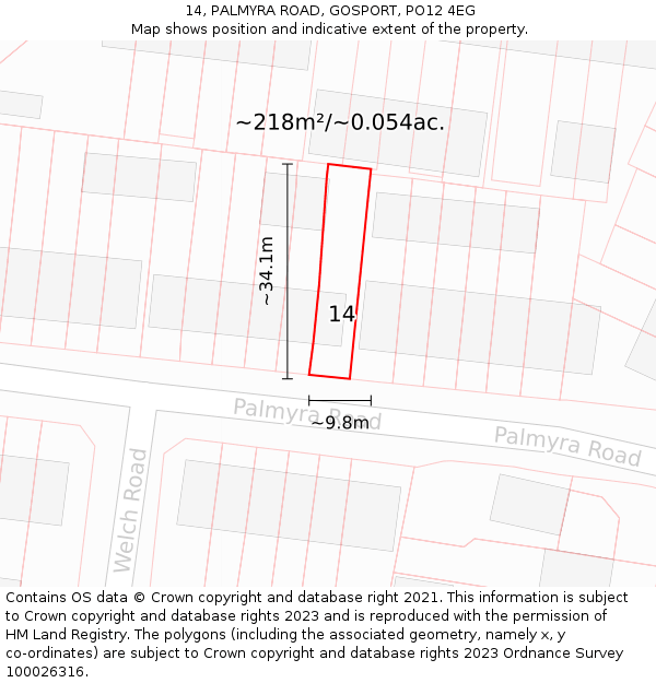 14, PALMYRA ROAD, GOSPORT, PO12 4EG: Plot and title map