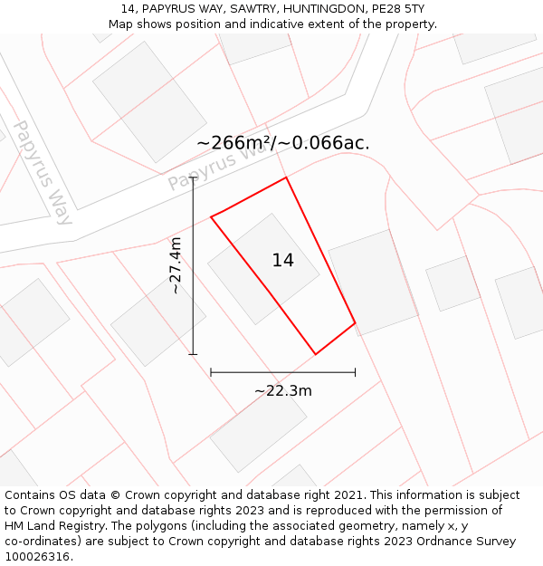 14, PAPYRUS WAY, SAWTRY, HUNTINGDON, PE28 5TY: Plot and title map