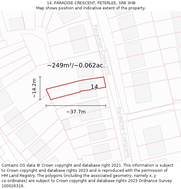 14, PARADISE CRESCENT, PETERLEE, SR8 3HB: Plot and title map