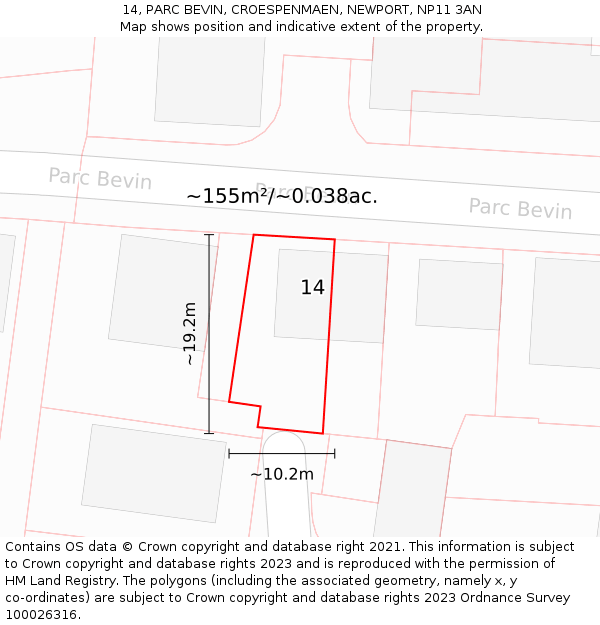 14, PARC BEVIN, CROESPENMAEN, NEWPORT, NP11 3AN: Plot and title map