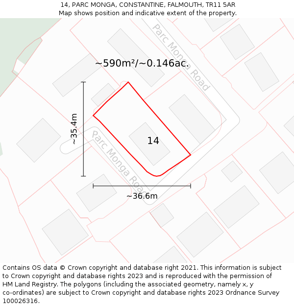 14, PARC MONGA, CONSTANTINE, FALMOUTH, TR11 5AR: Plot and title map