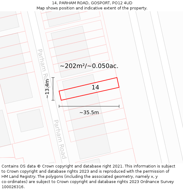 14, PARHAM ROAD, GOSPORT, PO12 4UD: Plot and title map