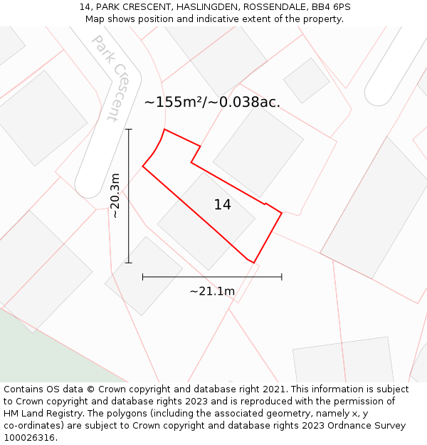 14, PARK CRESCENT, HASLINGDEN, ROSSENDALE, BB4 6PS: Plot and title map