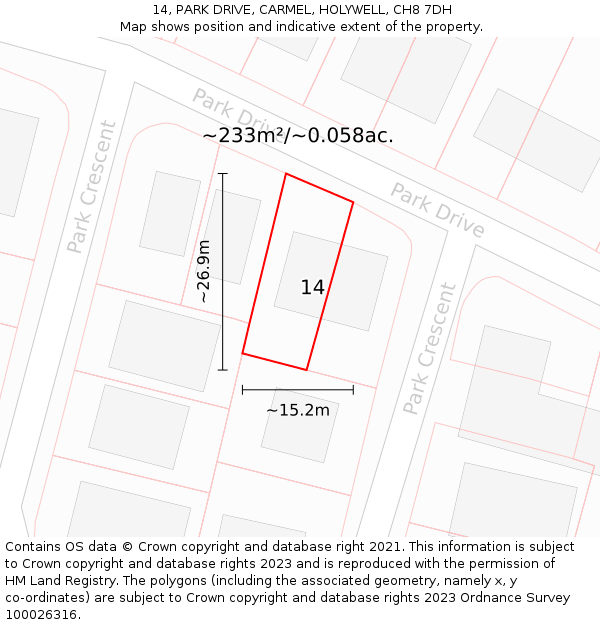 14, PARK DRIVE, CARMEL, HOLYWELL, CH8 7DH: Plot and title map