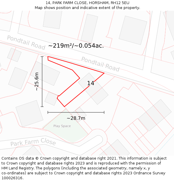 14, PARK FARM CLOSE, HORSHAM, RH12 5EU: Plot and title map