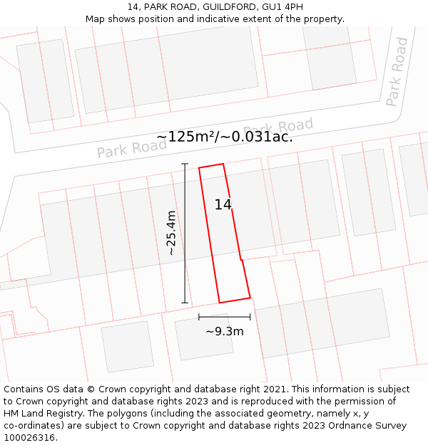 14, PARK ROAD, GUILDFORD, GU1 4PH: Plot and title map
