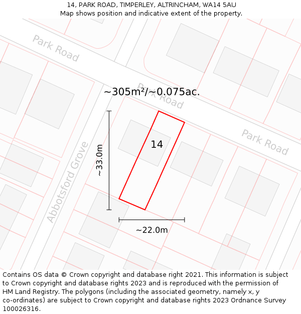 14, PARK ROAD, TIMPERLEY, ALTRINCHAM, WA14 5AU: Plot and title map