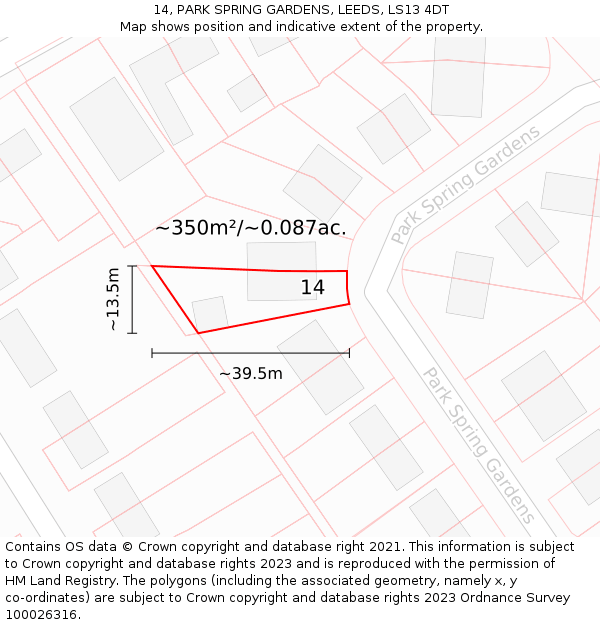 14, PARK SPRING GARDENS, LEEDS, LS13 4DT: Plot and title map