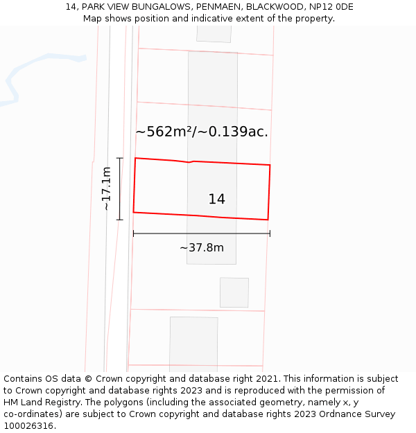14, PARK VIEW BUNGALOWS, PENMAEN, BLACKWOOD, NP12 0DE: Plot and title map