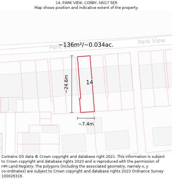14, PARK VIEW, CORBY, NN17 5ER: Plot and title map