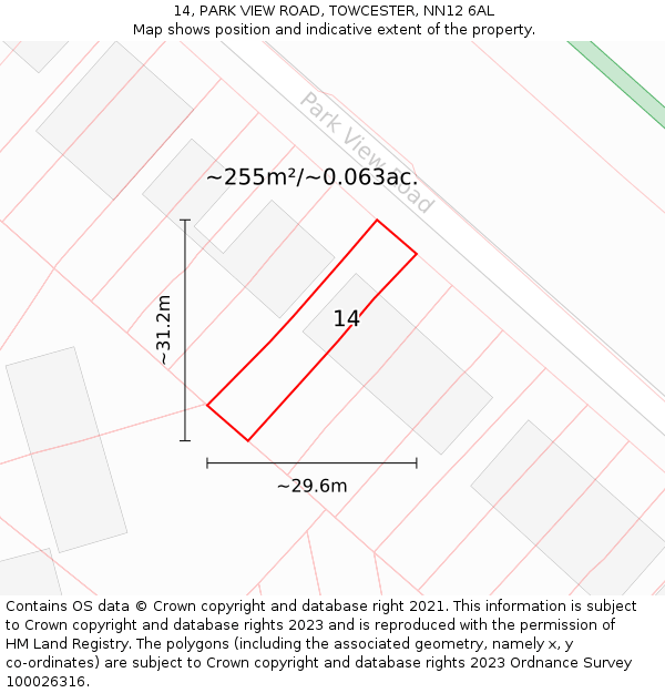 14, PARK VIEW ROAD, TOWCESTER, NN12 6AL: Plot and title map