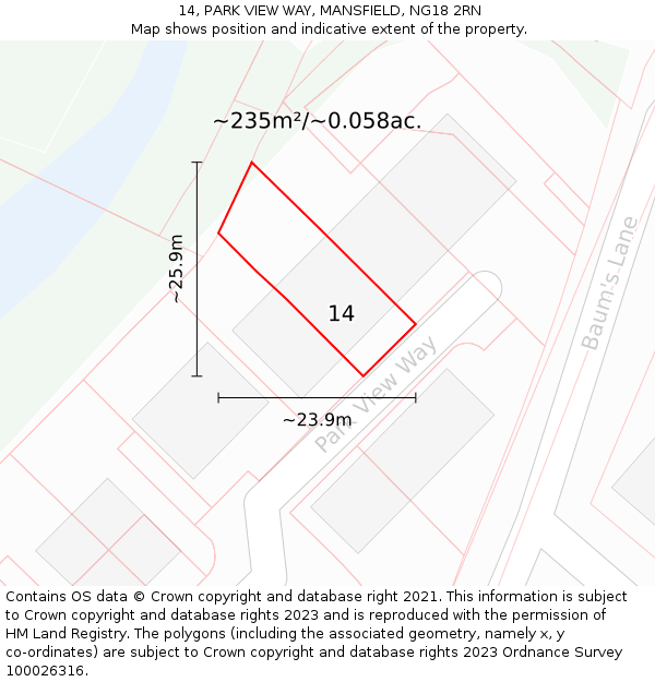 14, PARK VIEW WAY, MANSFIELD, NG18 2RN: Plot and title map