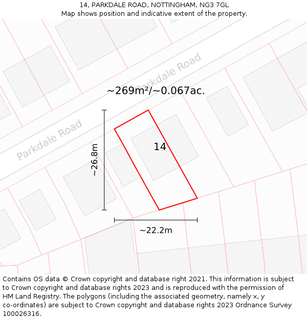 14, PARKDALE ROAD, NOTTINGHAM, NG3 7GL: Plot and title map