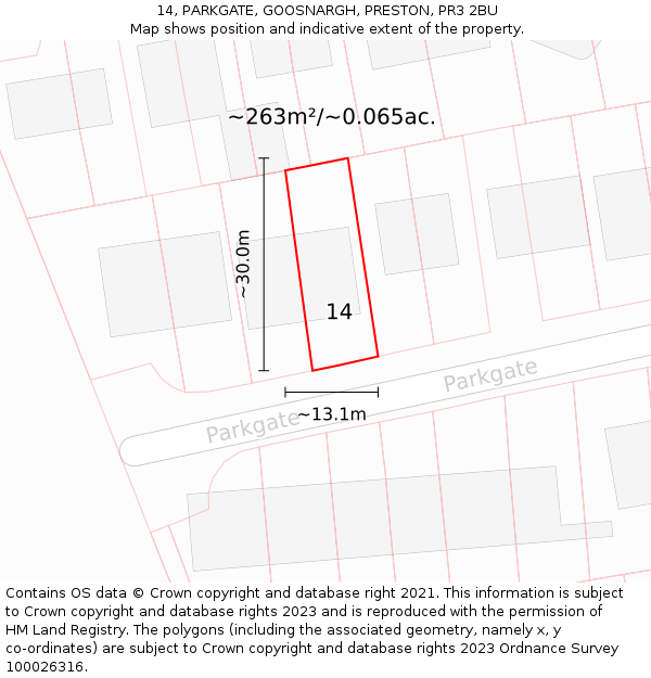 14, PARKGATE, GOOSNARGH, PRESTON, PR3 2BU: Plot and title map