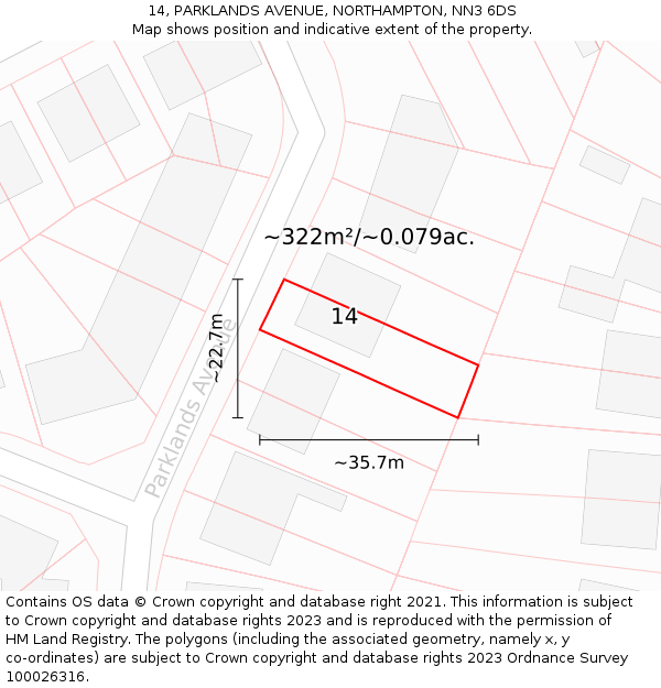 14, PARKLANDS AVENUE, NORTHAMPTON, NN3 6DS: Plot and title map