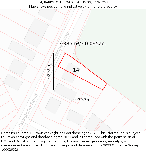 14, PARKSTONE ROAD, HASTINGS, TN34 2NR: Plot and title map